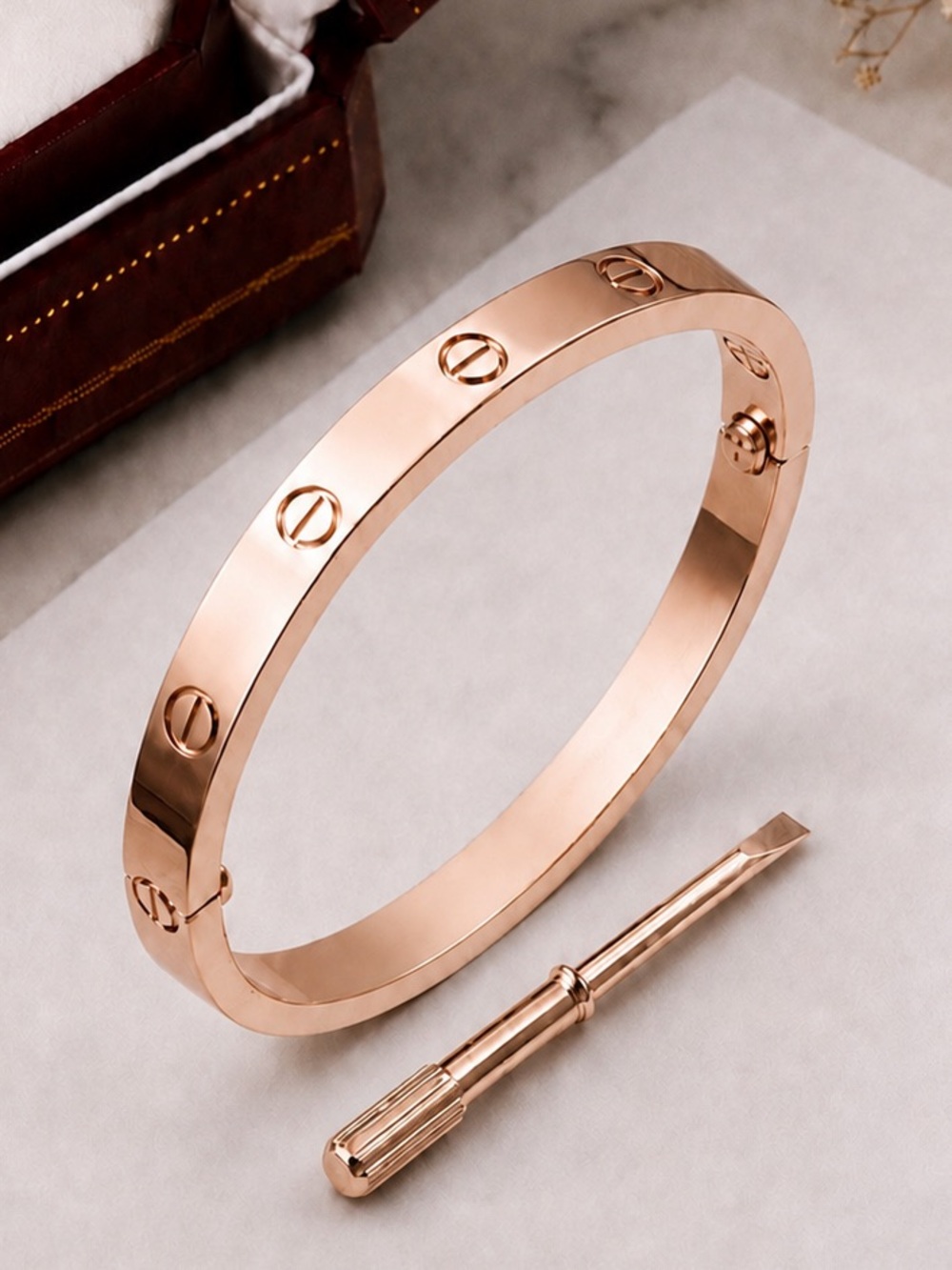 Stamped Rose Gold Plated Love Bangle Bracelet No Stones Waterproof